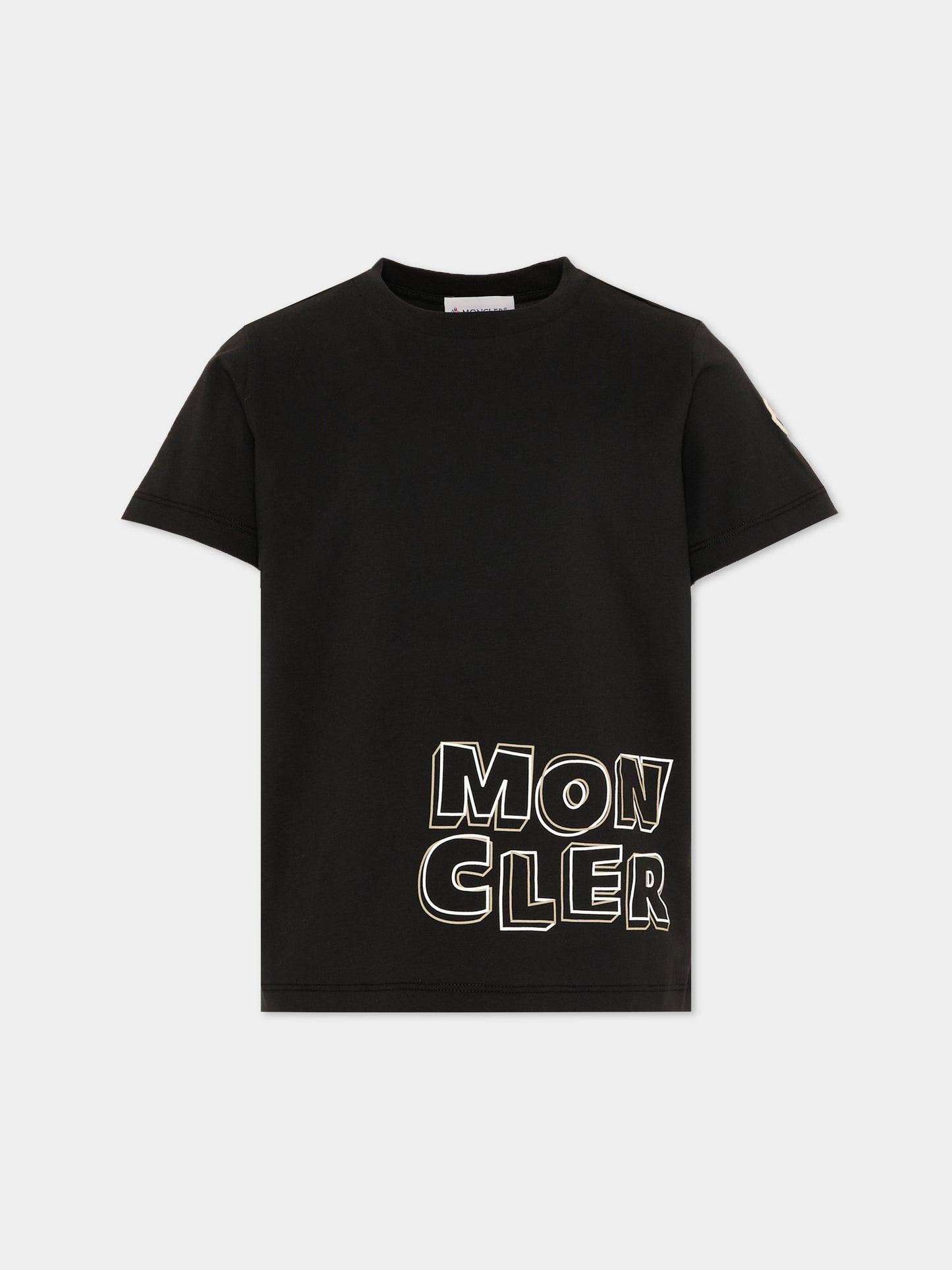 T-Shirt nera per bambini con stampa logo,Moncler Kids,L1954 8C00006 89AFV 999