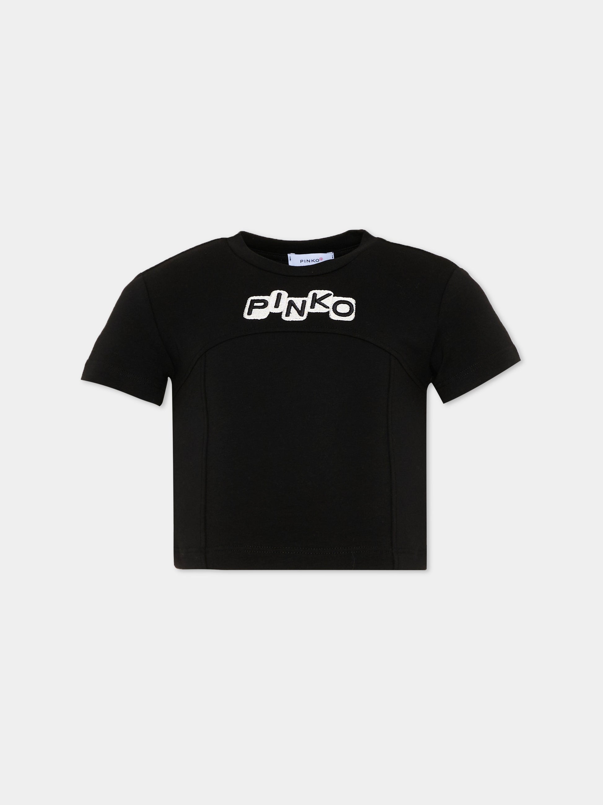 T-shirt nera per bambina con logo,Pinko,KFTS038.C.JEO17.0989