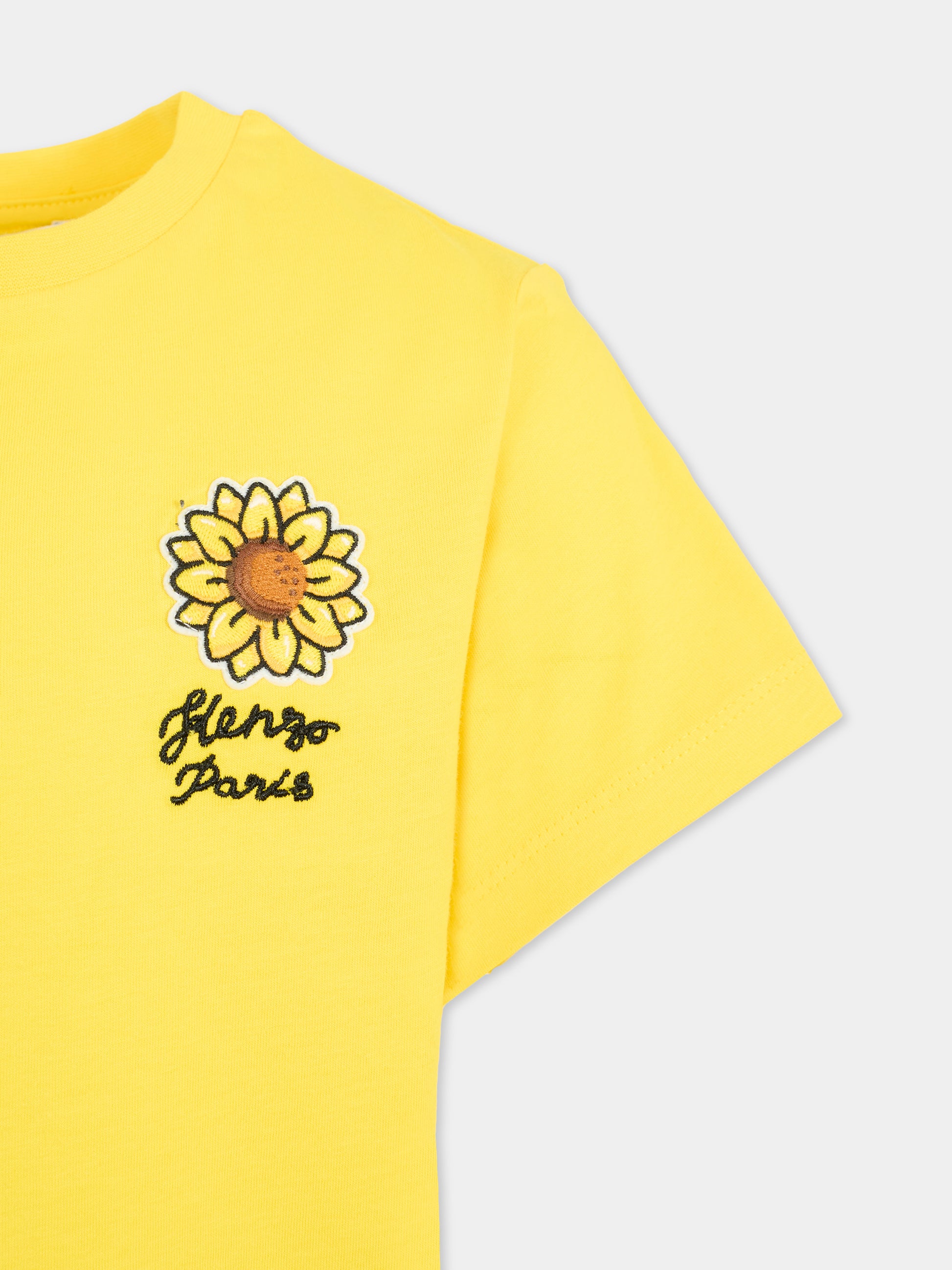 T-shirt gialla per bambina con girasole,Kenzo Kids,K61075 525