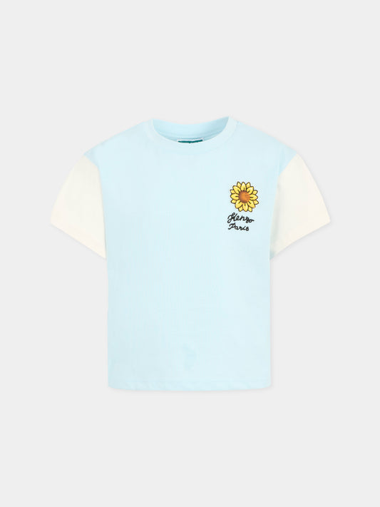 T-shirt celeste per bambino con girasole,Kenzo Kids,K61088 77L
