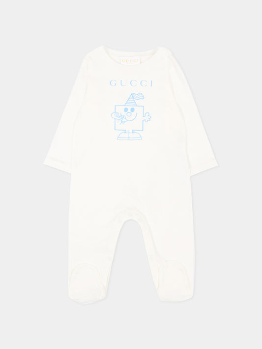 Tutina bianca per neonato con stampa party,Gucci Kids,855550 XJHPI 9214