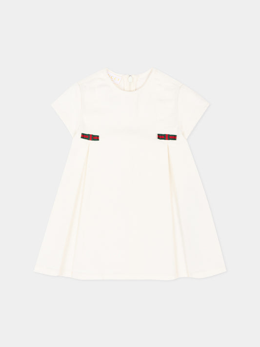 Abito bianco per neonata con nastro Web,Gucci Kids,840353 XDDFB 9692