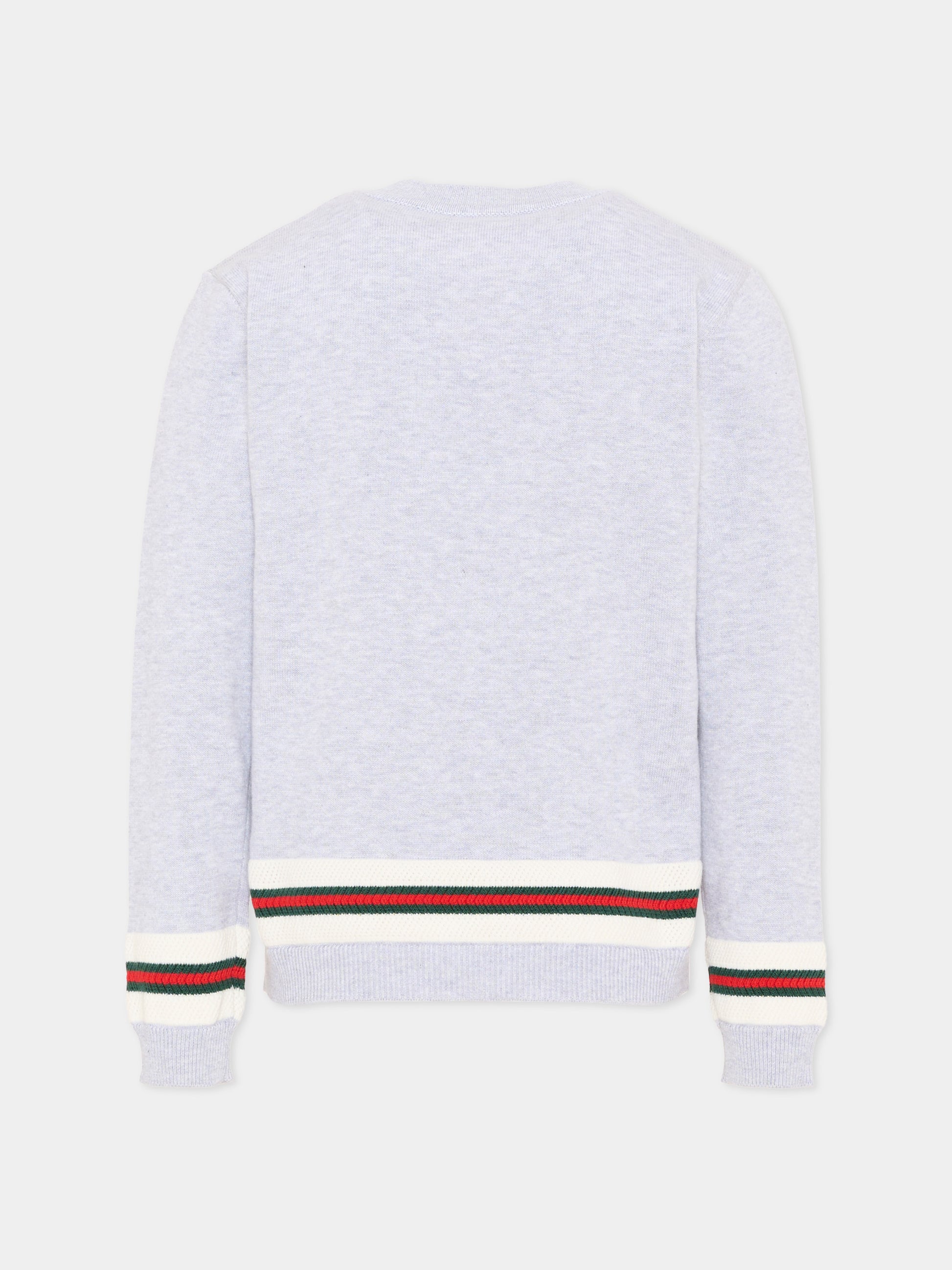 Maglione grigio per bambino con righe Web,Gucci Kids,851146 XKFDC 1070
