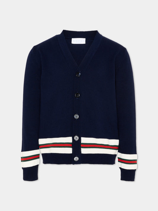 Cardigan blu per bambino con righe Web,Gucci Kids,856443 XKFDC 4044