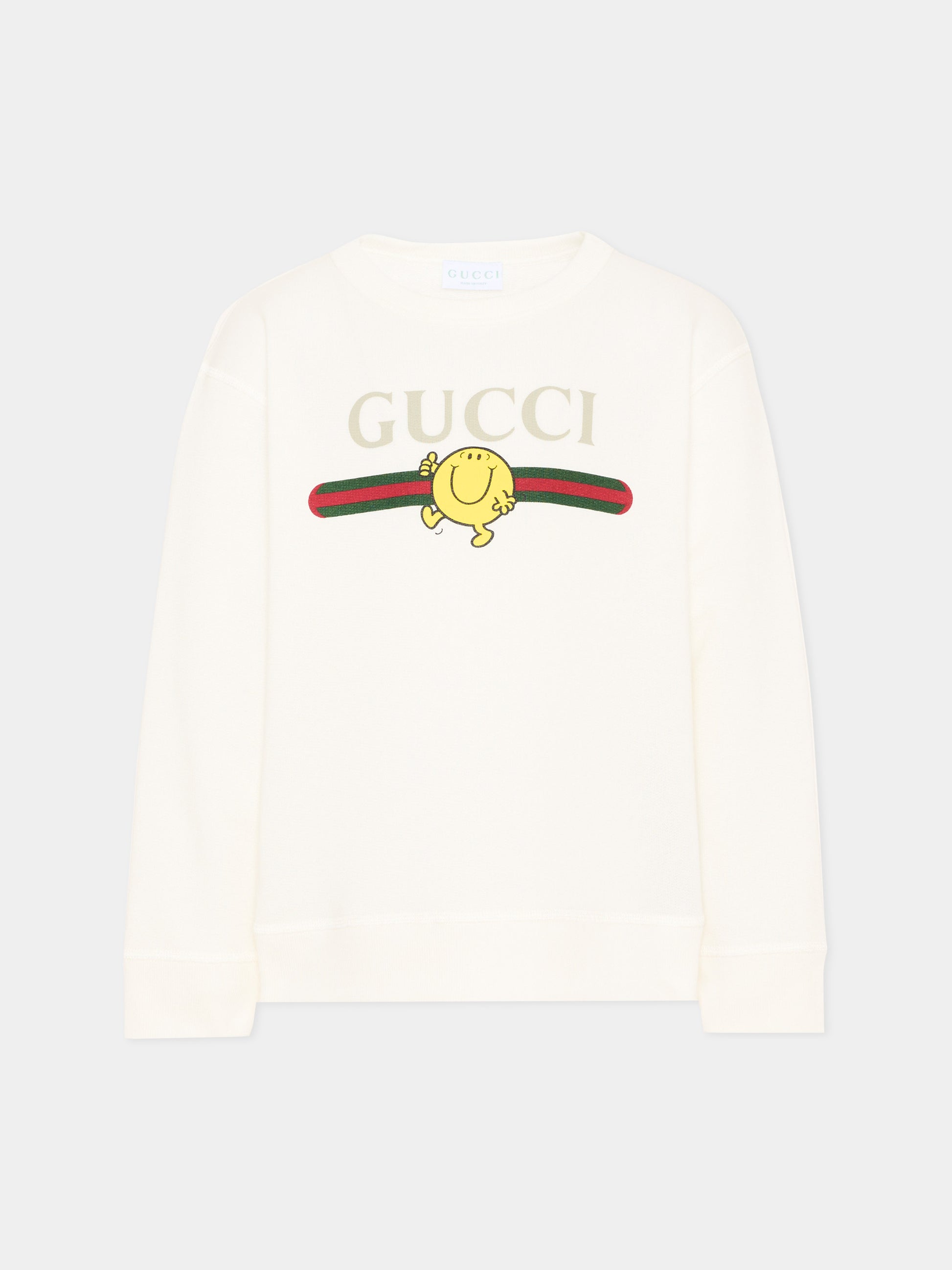 Felpa bianca per bambini con logo e Mr. Happy,Gucci Kids,855825 XJHPV 9214