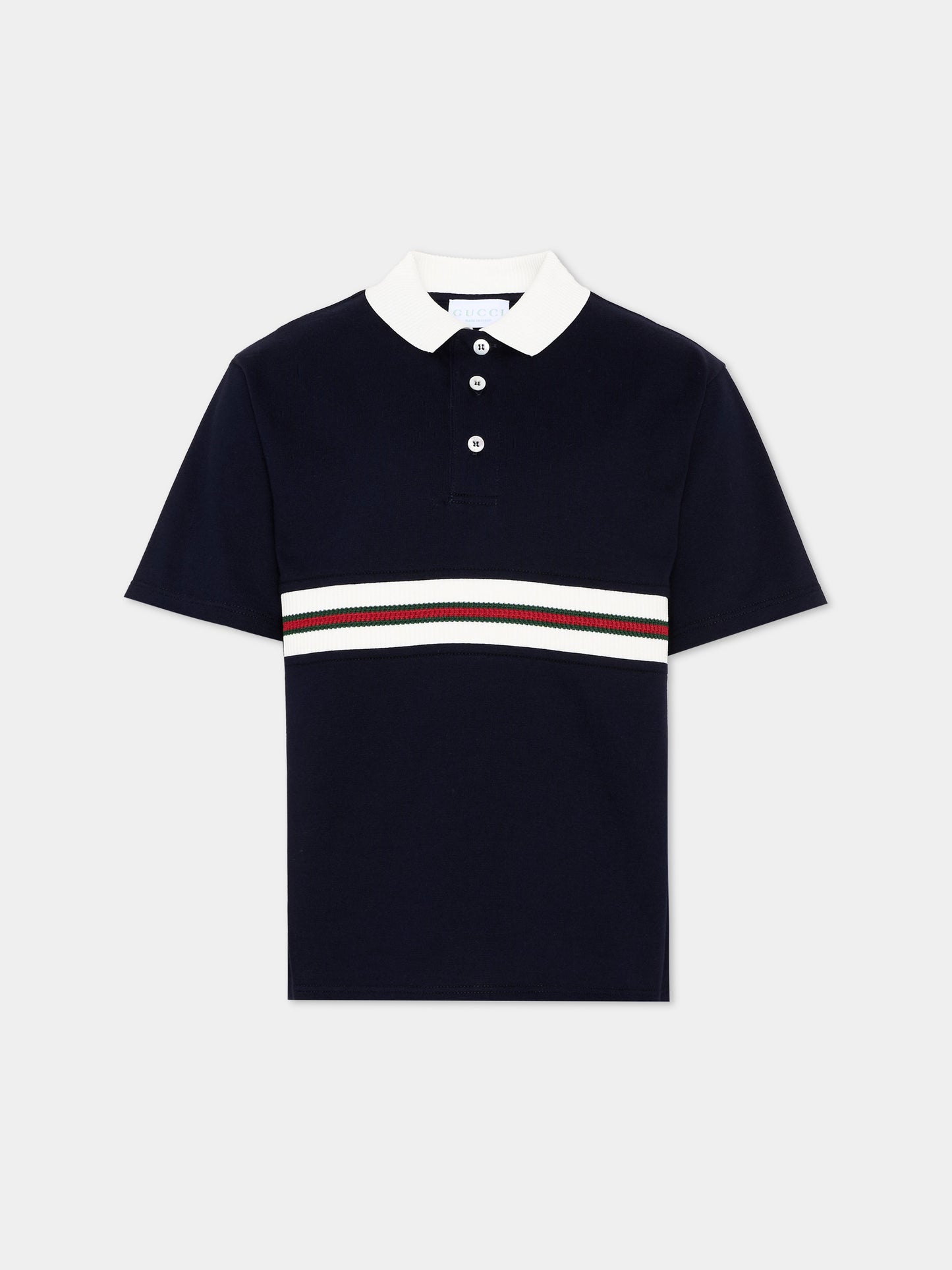Polo blu per bambino con righe Web,Gucci Kids,849659 XJHNR 4780