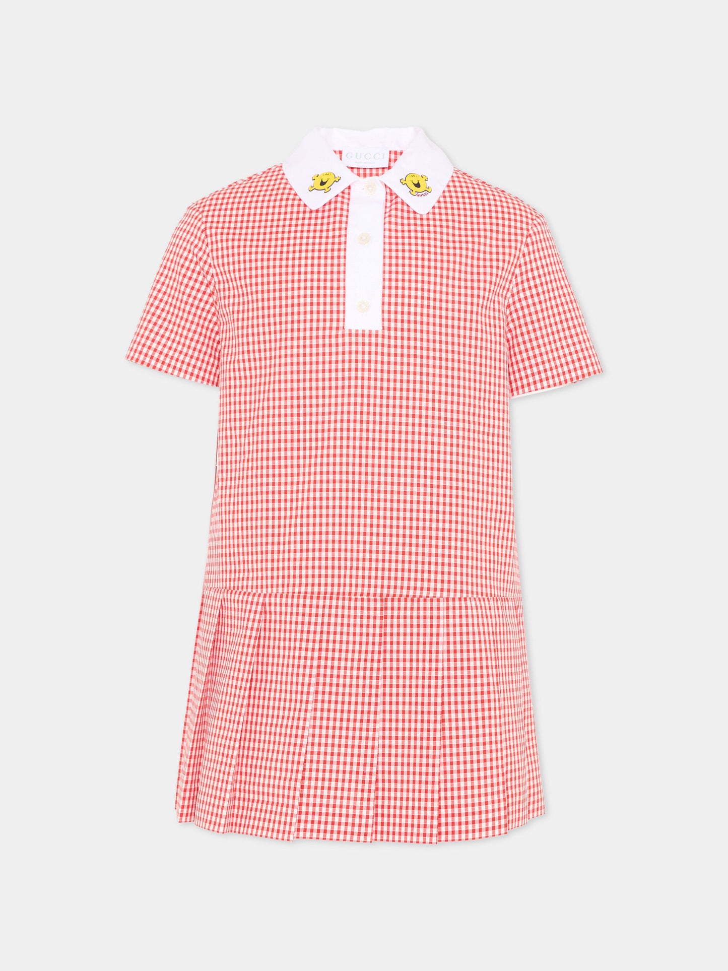 Vestito rosso vichy per bambina con Mr. Happy,Gucci Kids,849619 XWA8N 6312