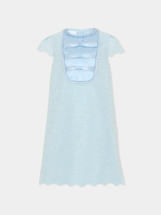 Abito celeste per bambina in pizzo