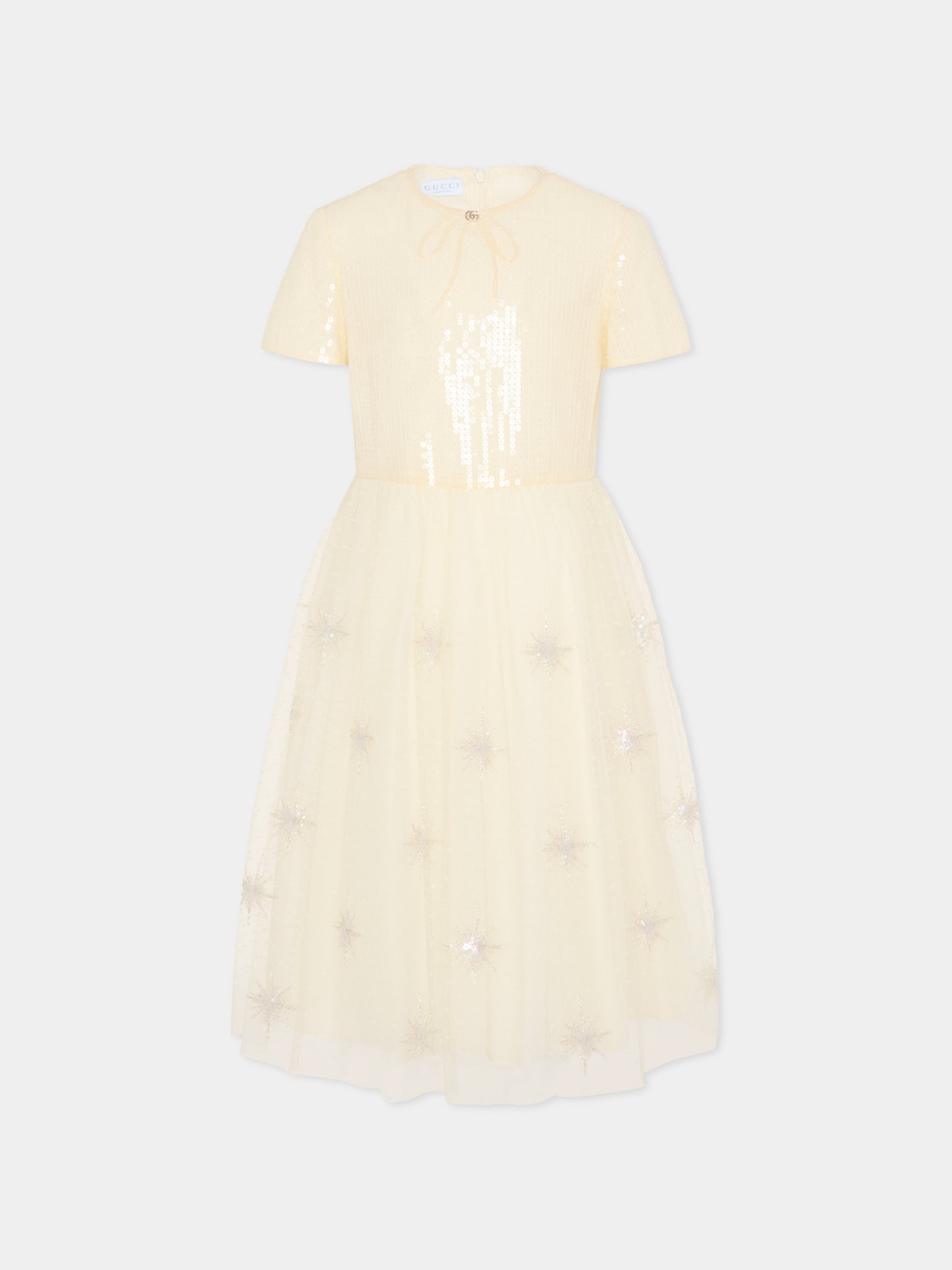 Vestito avorio per bambina con GG e paillettes,Gucci Kids,853957 ZADA7 9210