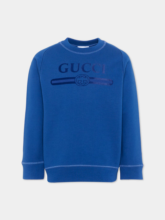 Felpa blu per bambini con logo,Gucci Kids,849011 XJHO6 4118
