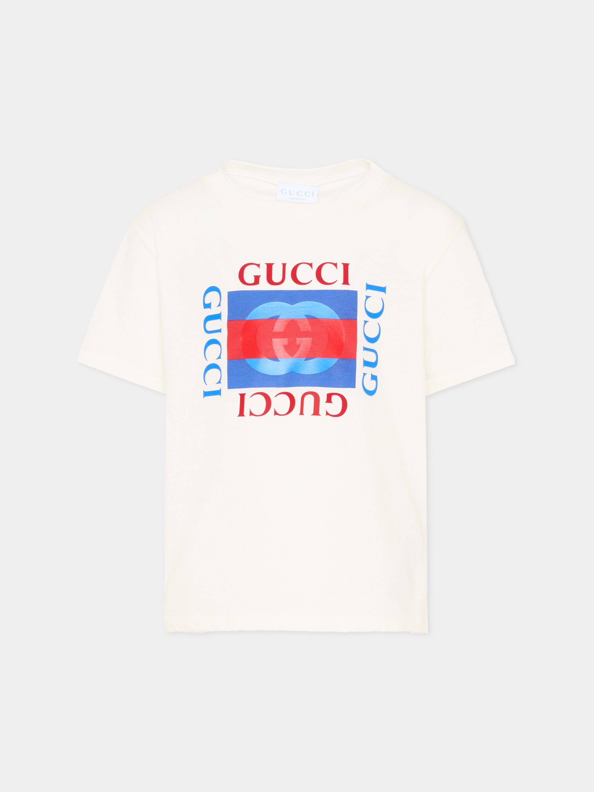 T-shirt bianca per bambini con logo,Gucci Kids,575114 XJHO8 9214