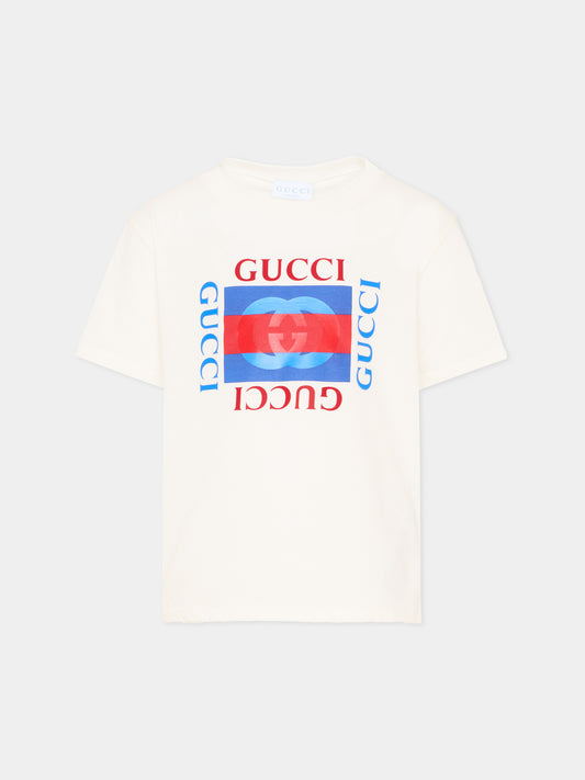 T-shirt bianca per bambini con logo,Gucci Kids,575114 XJHO8 9214