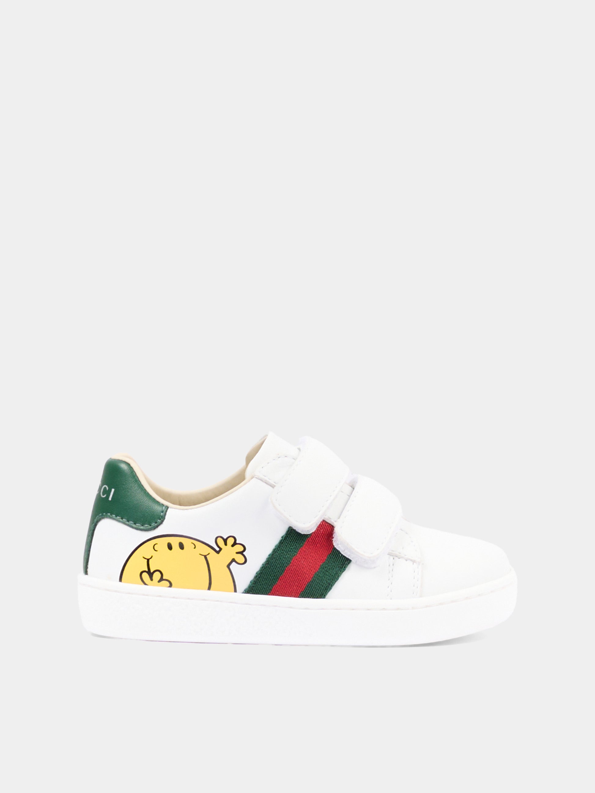 Sneakers bianche per bambini con Mr. Happy,Gucci Kids,858455 CPWB0 9085