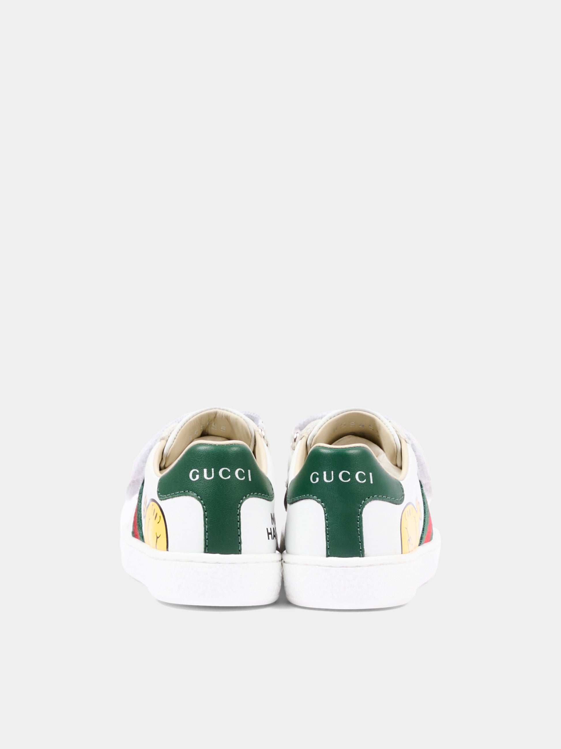 Sneakers bianche per bambini con Mr. Happy,Gucci Kids,858455 CPWB0 9085