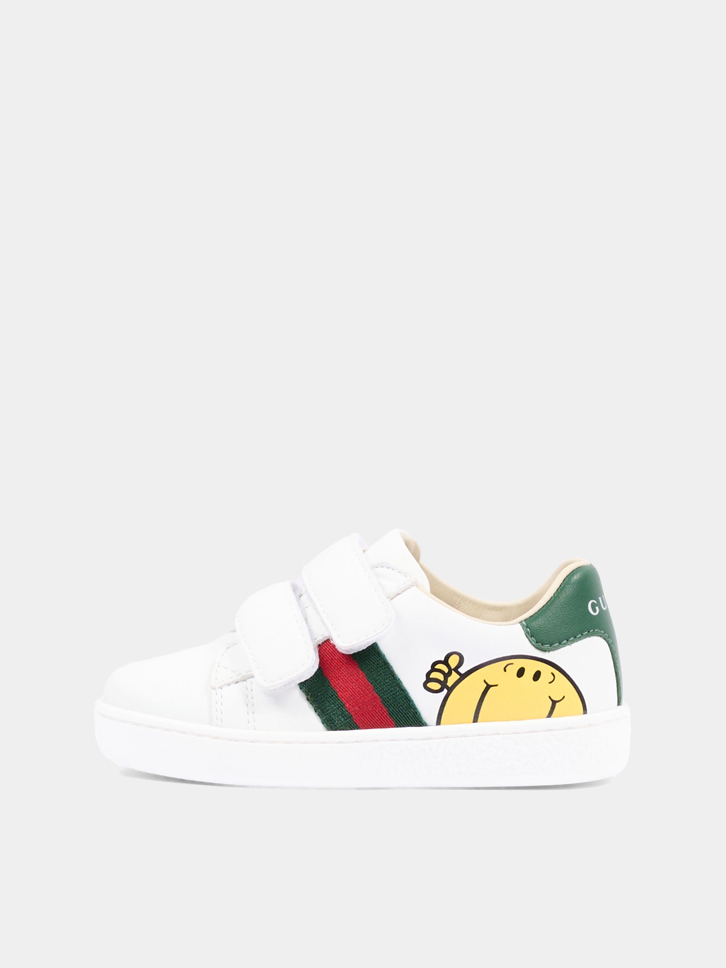 Sneakers bianche per bambini con Mr. Happy,Gucci Kids,858455 CPWB0 9085