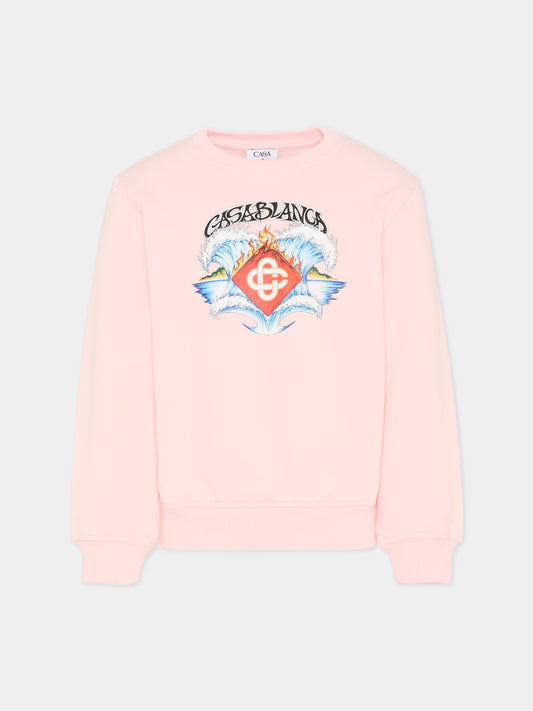 Felpa rosa per bambina con stampa onde,Casablanca,KSP26 JTP 371 01 EX BC