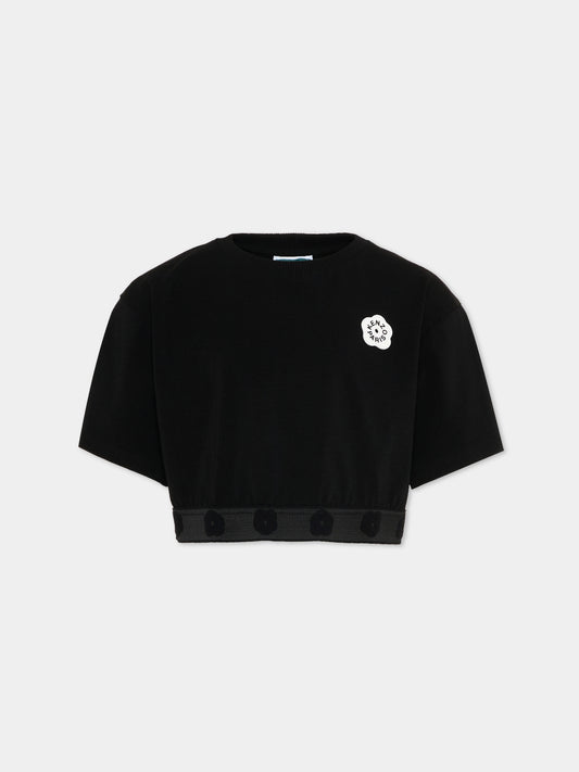 T-Shirt nera per bambina con fiore Boke,Kenzo Kids,K61621 09B