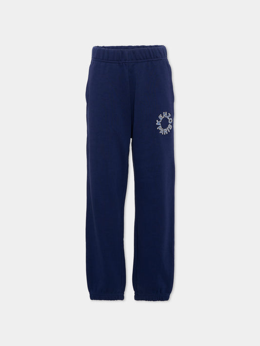 Pantaloni sportivi blu per bambini con logo ricamato,Kenzo Kids,K61636 84N