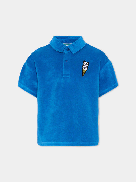 Polo blu per bambino con patch panda,Kenzo Kids,K61638 871