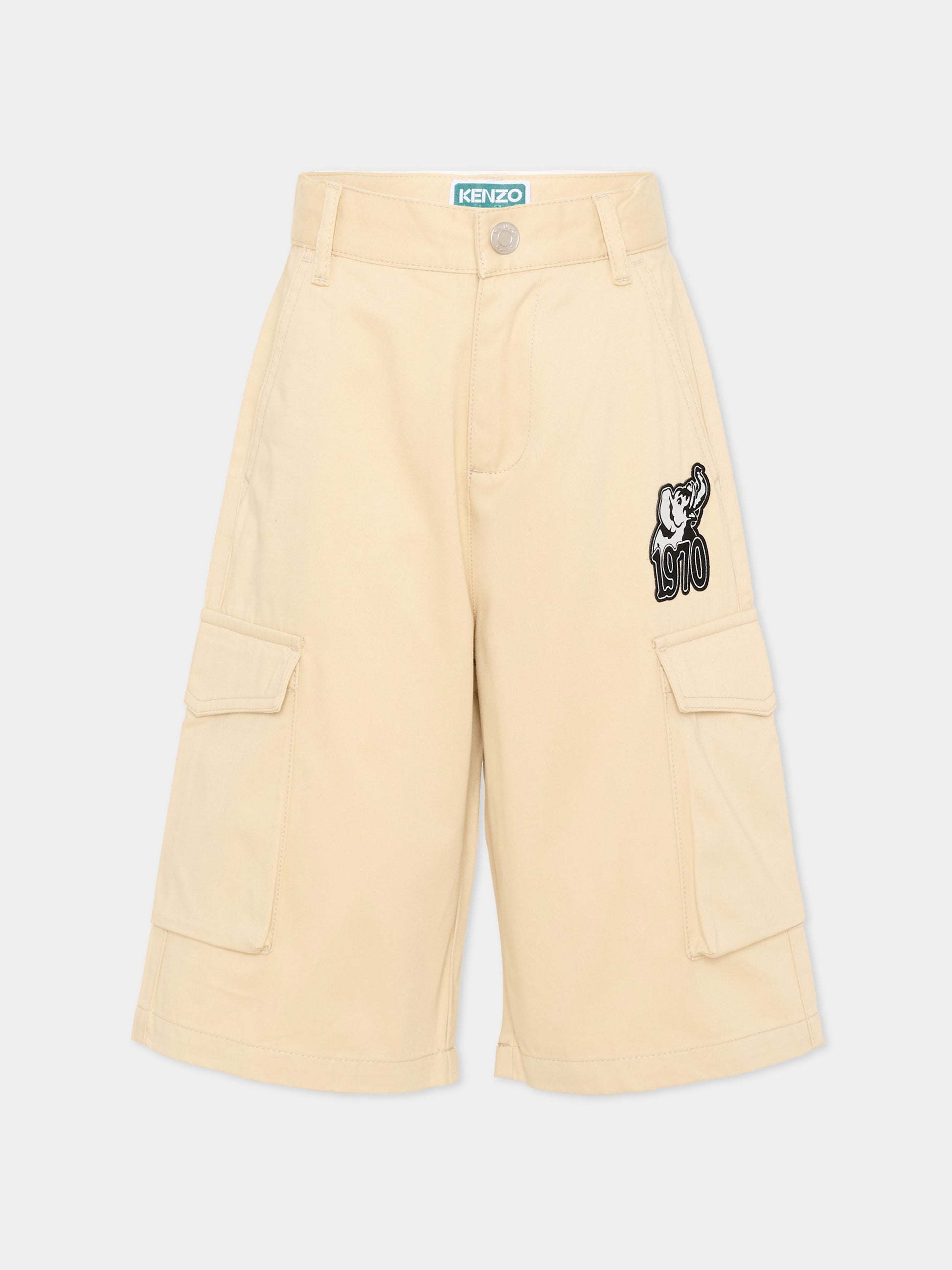 Shorts beige per bambino con patch elefante,Kenzo Kids,K61644 255