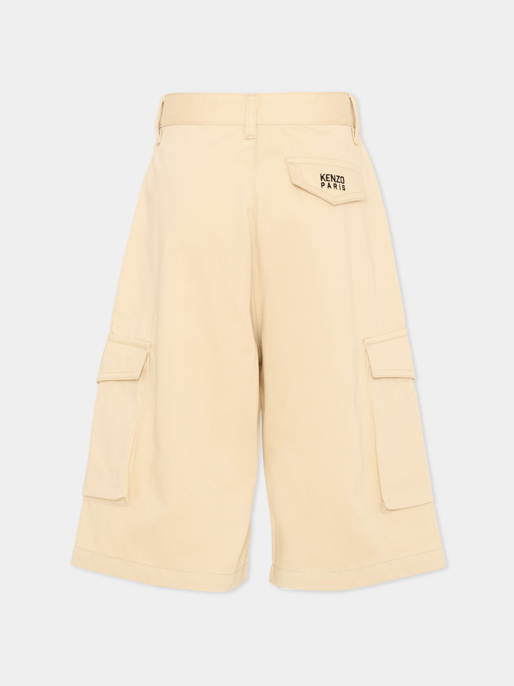 Shorts beige per bambino con patch elefante,Kenzo Kids,K61644 255