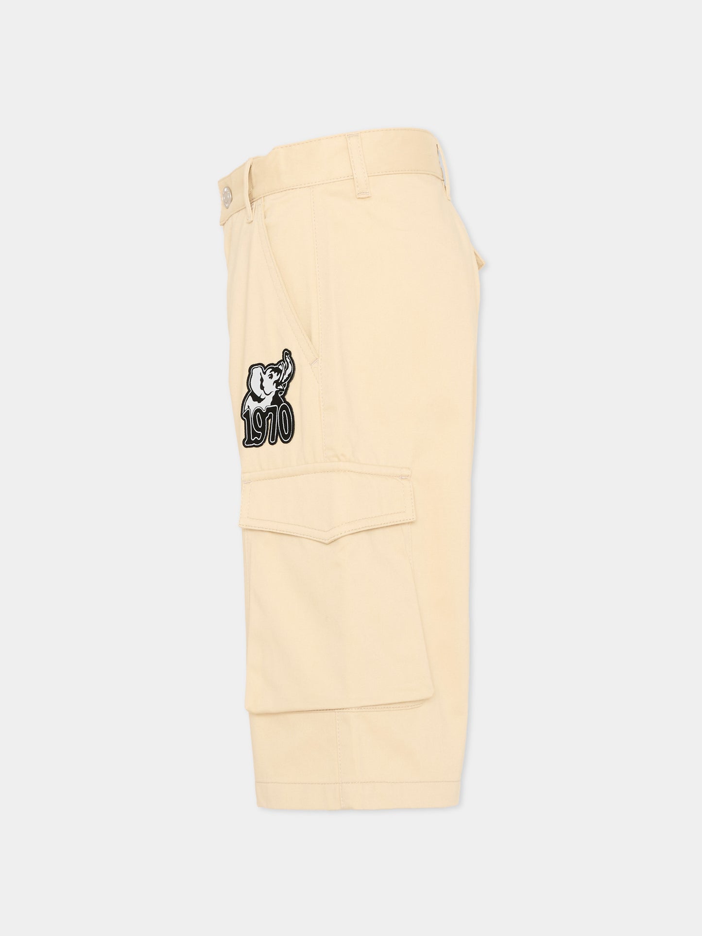Shorts beige per bambino con patch elefante,Kenzo Kids,K61644 255