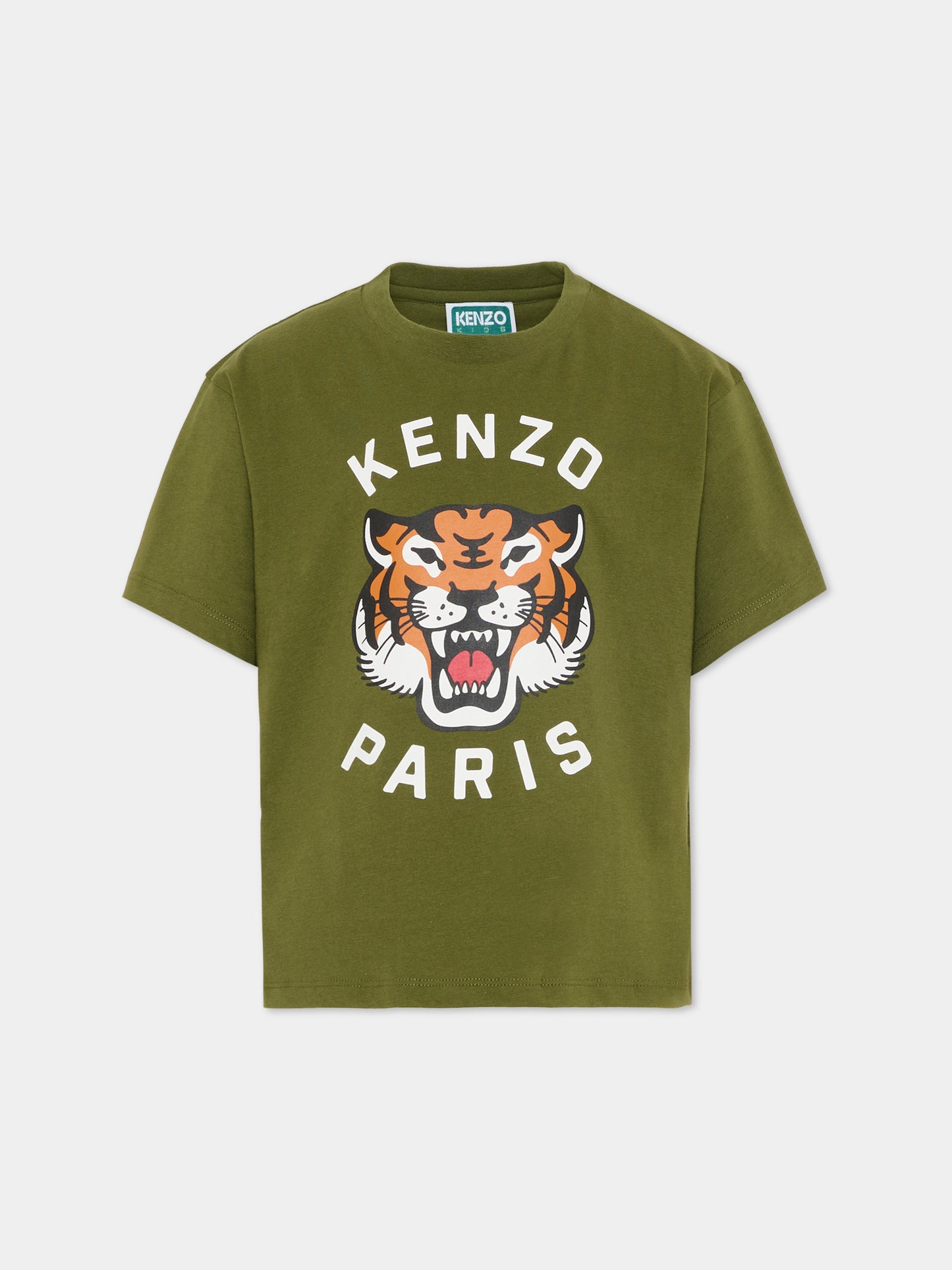 T-shirt verde per bambini con Lucky Tiger,Kenzo Kids,K61676 64B