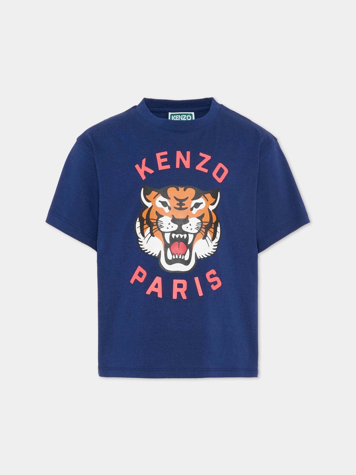 T-shirt blu per bambini con Lucky Tiger,Kenzo Kids,K61676 84N