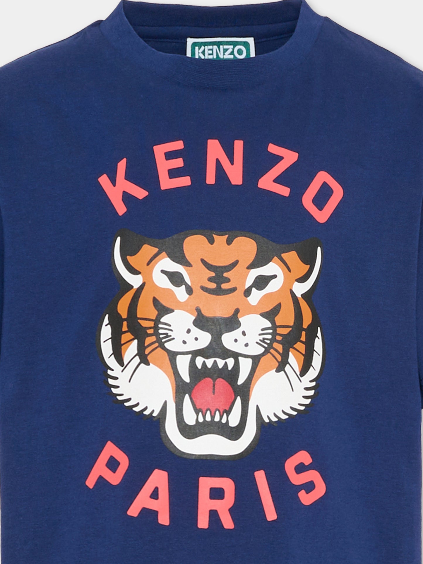 T-shirt blu per bambini con Lucky Tiger,Kenzo Kids,K61676 84N