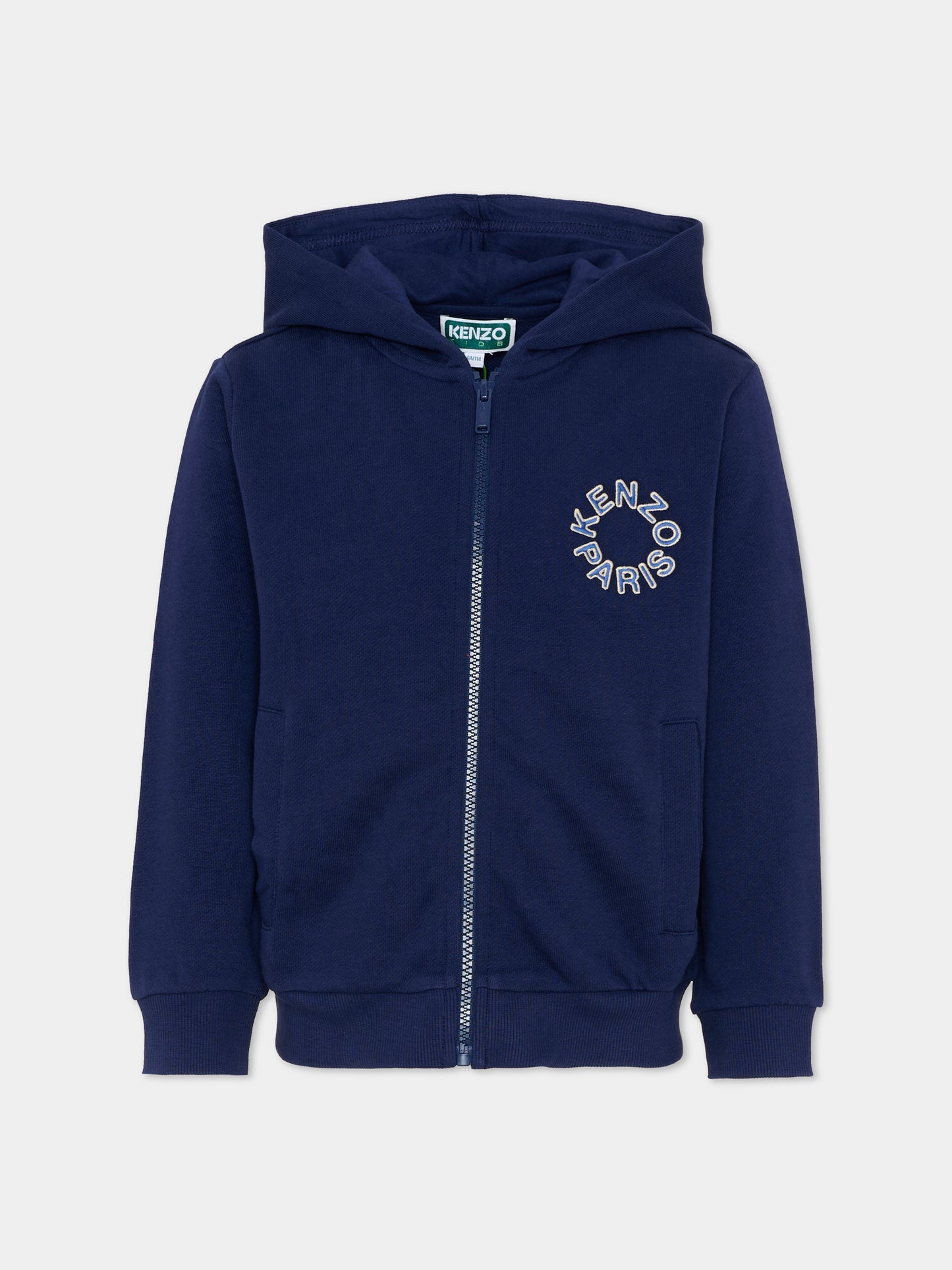 Felpa blu con cappuccio per bambini logo,Kenzo Kids,K61691 84N