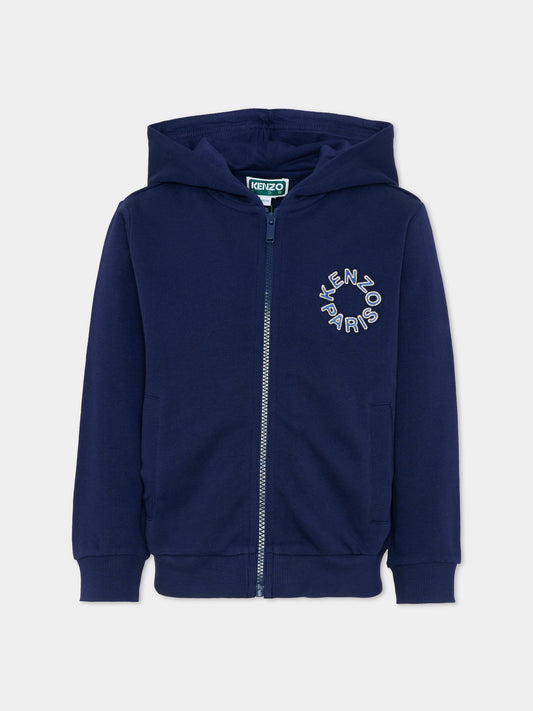 Felpa blu con cappuccio per bambini logo,Kenzo Kids,K61691 84N