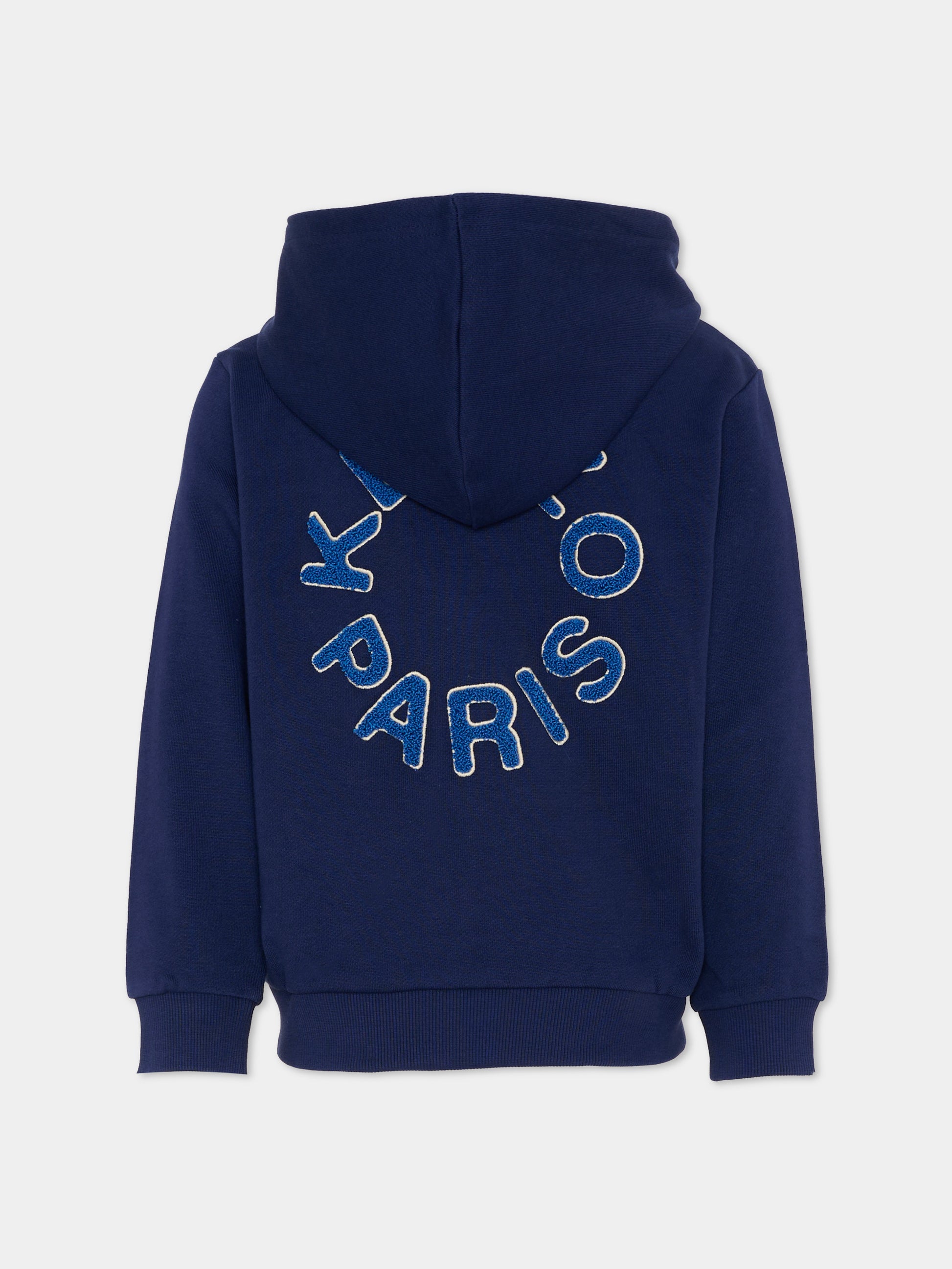 Felpa blu con cappuccio per bambini logo,Kenzo Kids,K61691 84N
