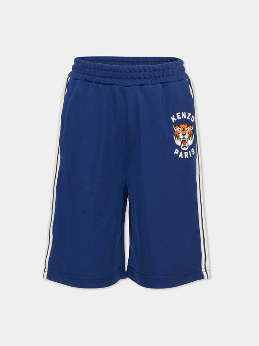 Shorts blu per bambini con Lucky Tiger,Kenzo Kids,K61695 84N