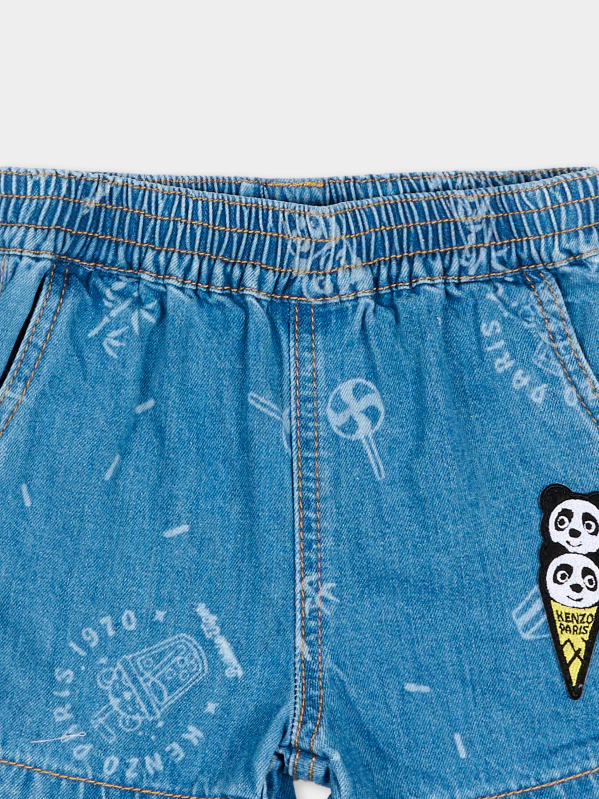 Shorts denim per neonati con patch panda,Kenzo Kids,K61710 Z45