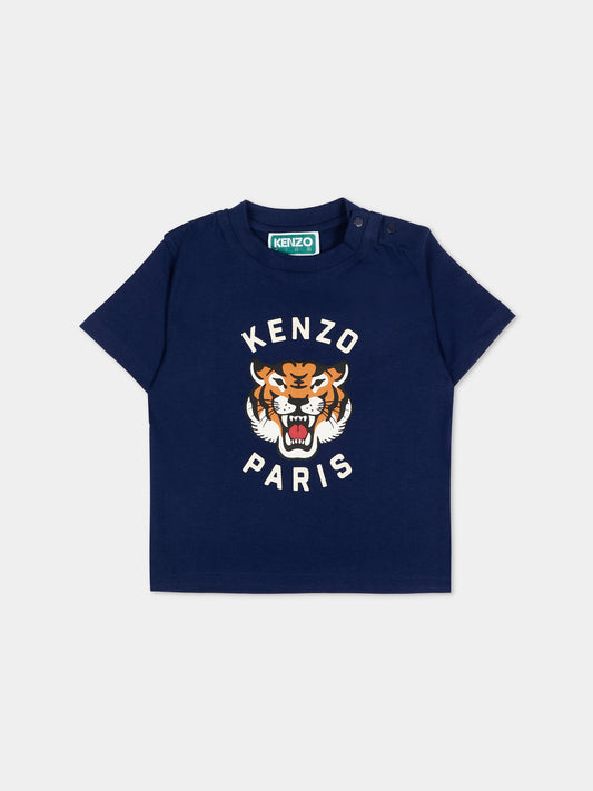 T-Shirt blu per neonati con logo Tiger,Kenzo Kids,K61718 84N