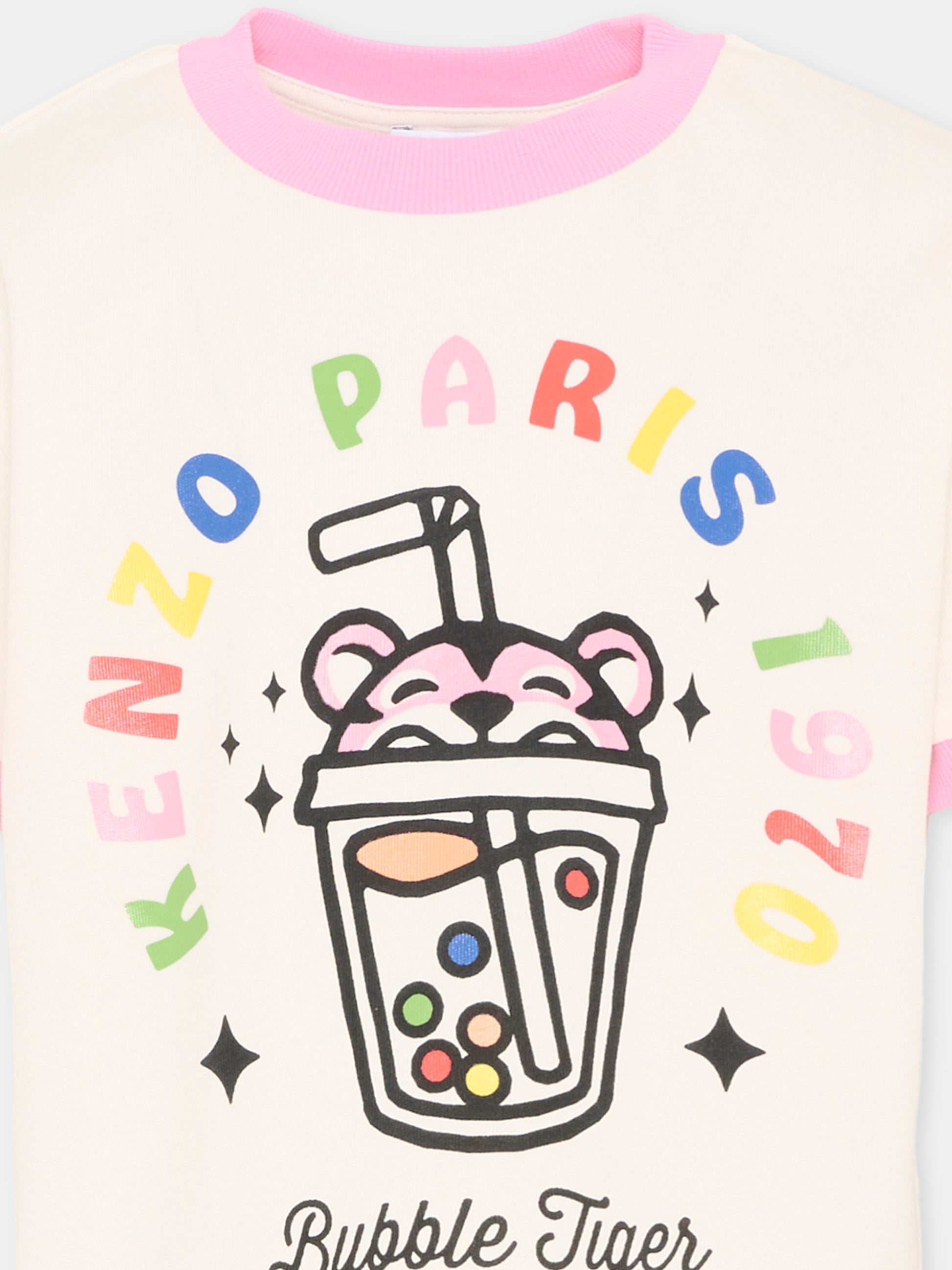 T-Shirt bianca Bubble Tiger per bambina,Kenzo Kids,K61770 117