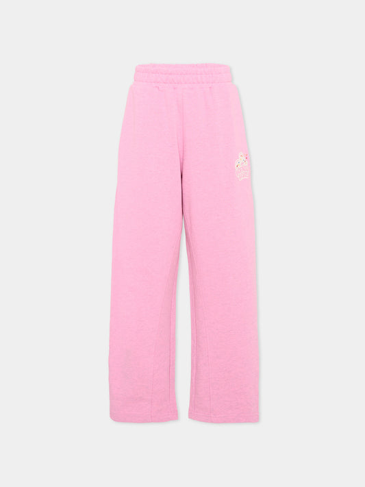 Pantaloni sportivi rosa per bambina con logo ricamato,Kenzo Kids,K61775 47F