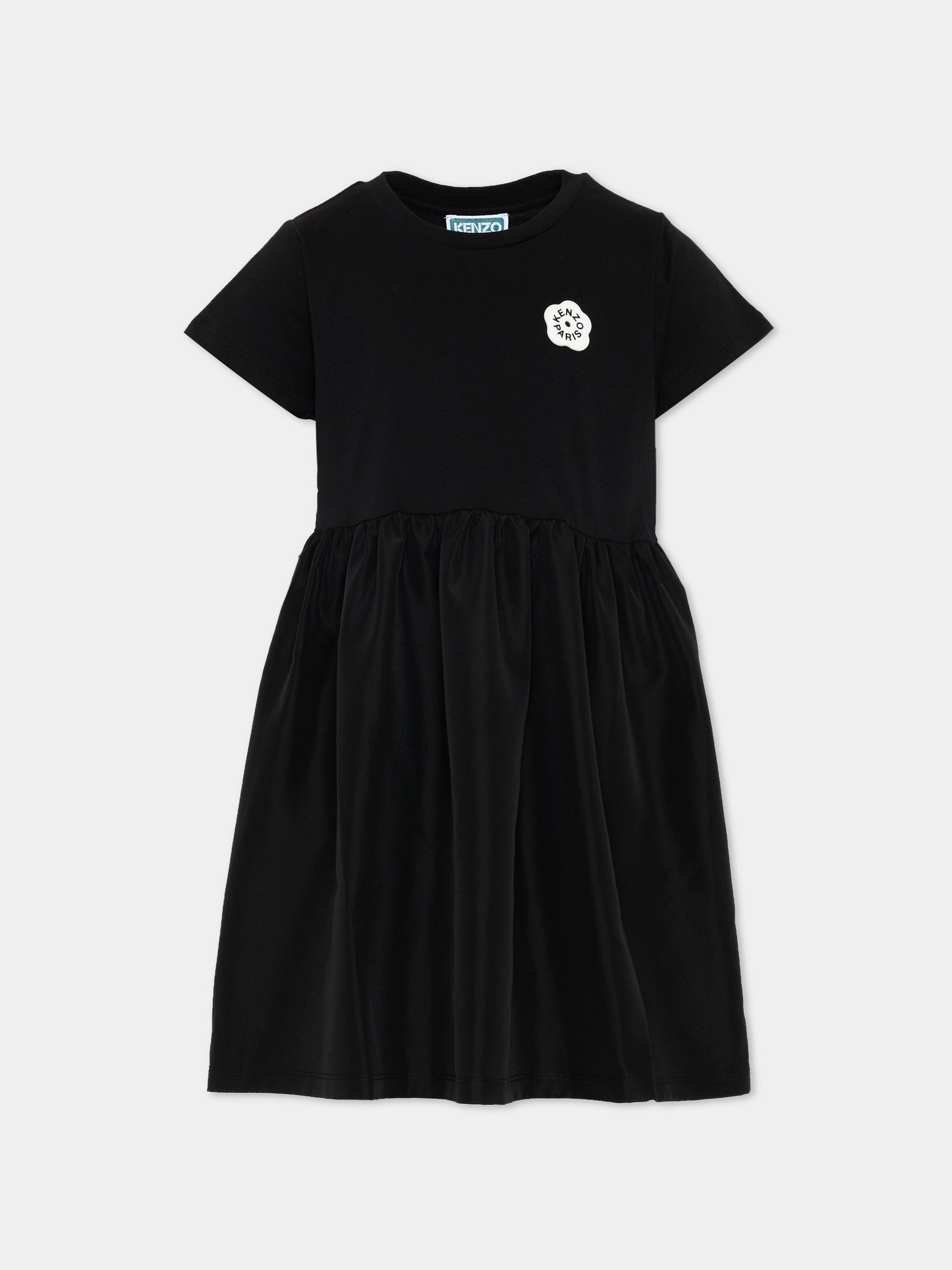 Vestito nero per bambina con logo papavero,Kenzo Kids,K61781 09B
