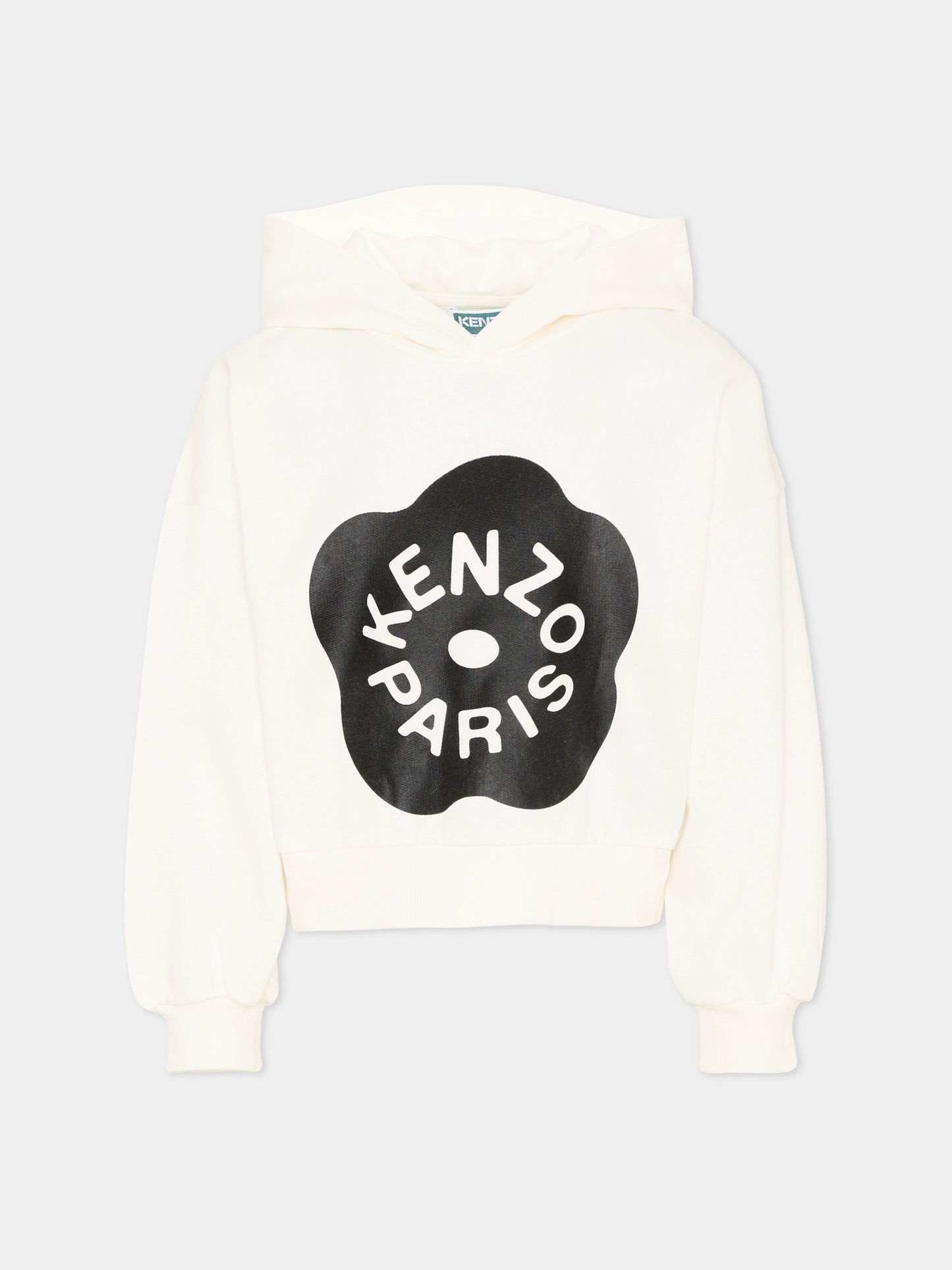 Felpa bianca crop per bambina con papavero,Kenzo Kids,K61805 117