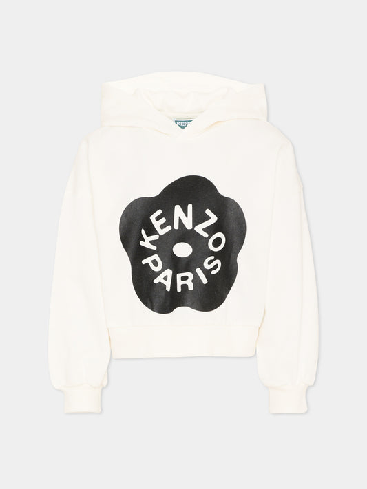 Felpa bianca crop per bambina con papavero,Kenzo Kids,K61805 117