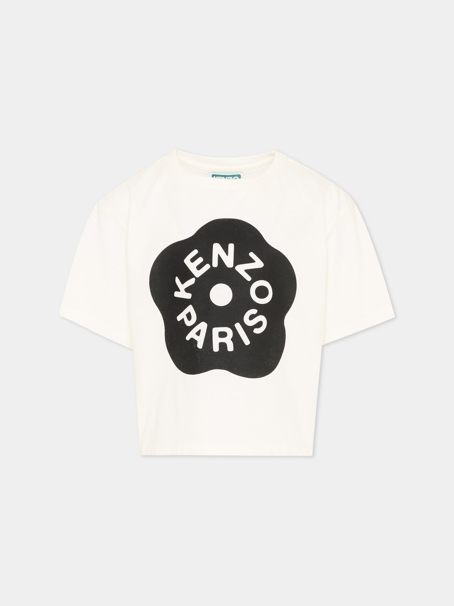 T-shirt bianca per bambina con fiore Boke e logo,Kenzo Kids,K61806 117