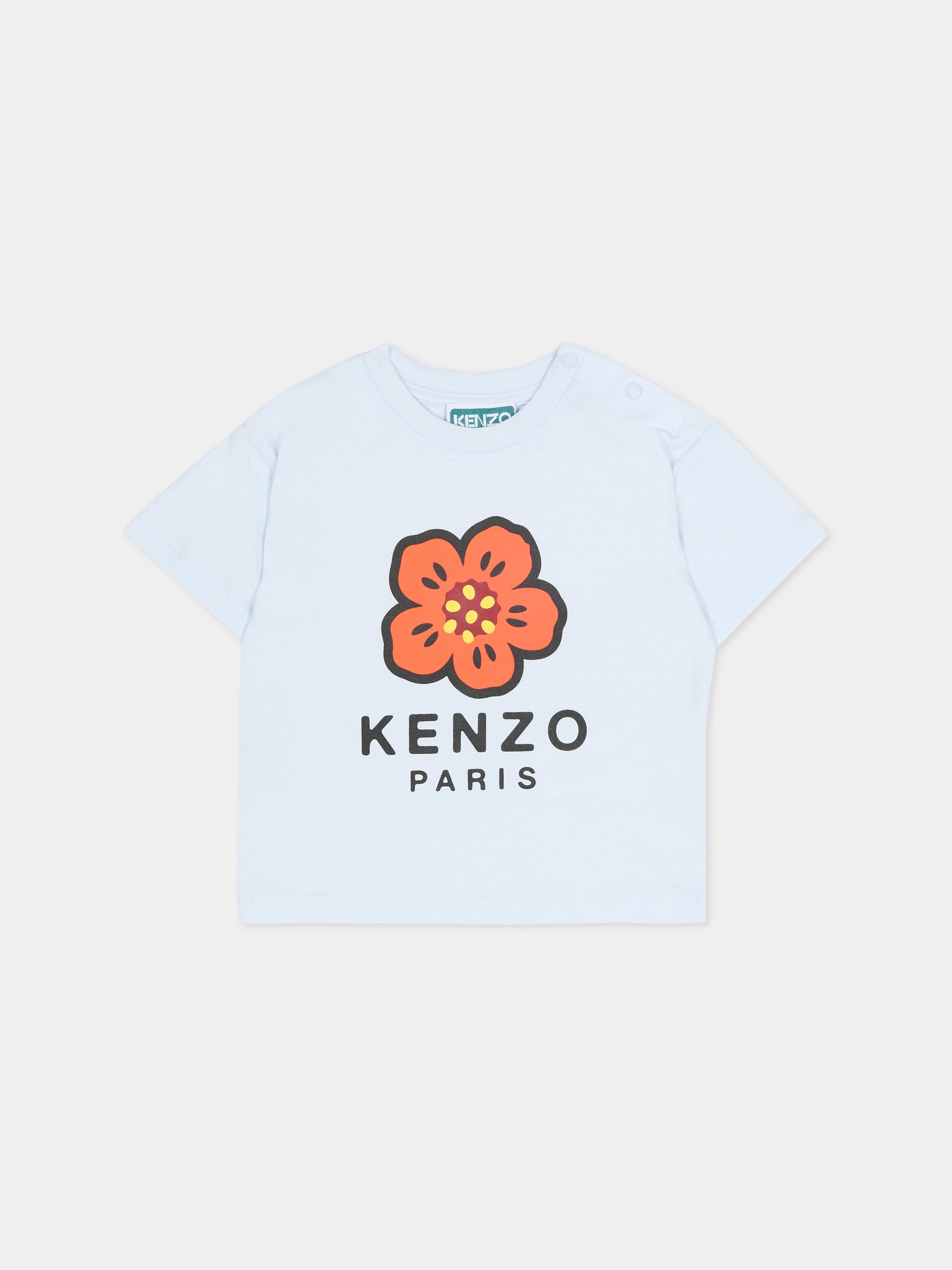 T-shirt celeste per neonata con papavero,Kenzo Kids,K61818 77M
