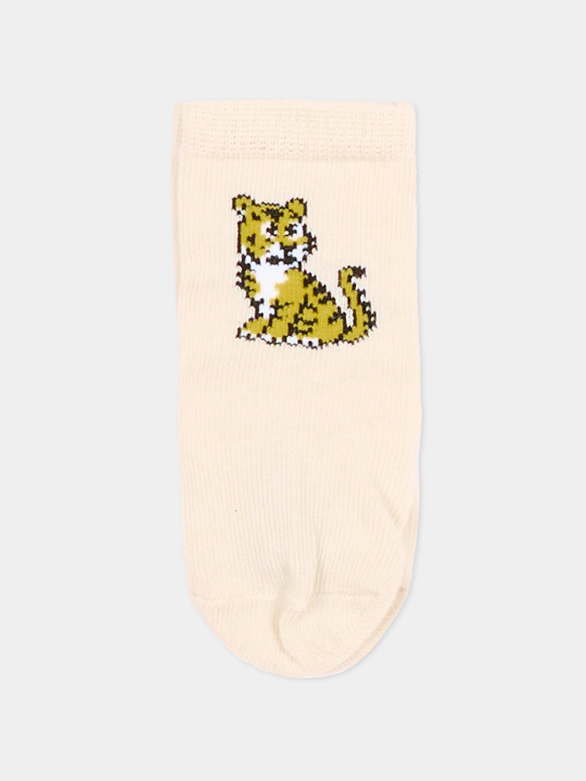 Set calzini beige per neonata con tigre,Kenzo Kids,K61824 C21