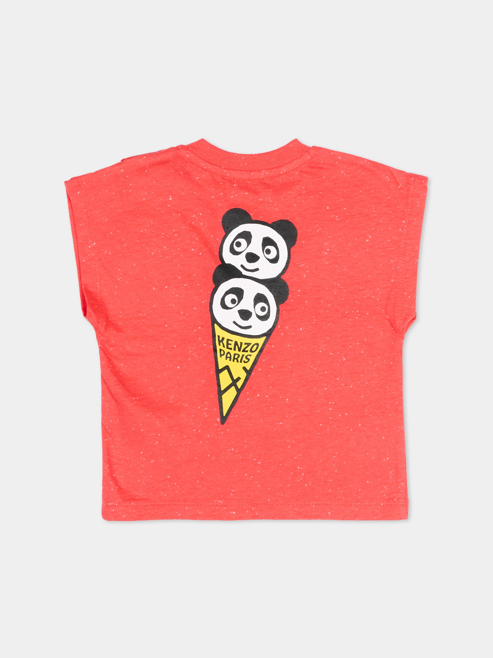 T-shirt rossa per neonati con panda,Kenzo Kids,K61843 976