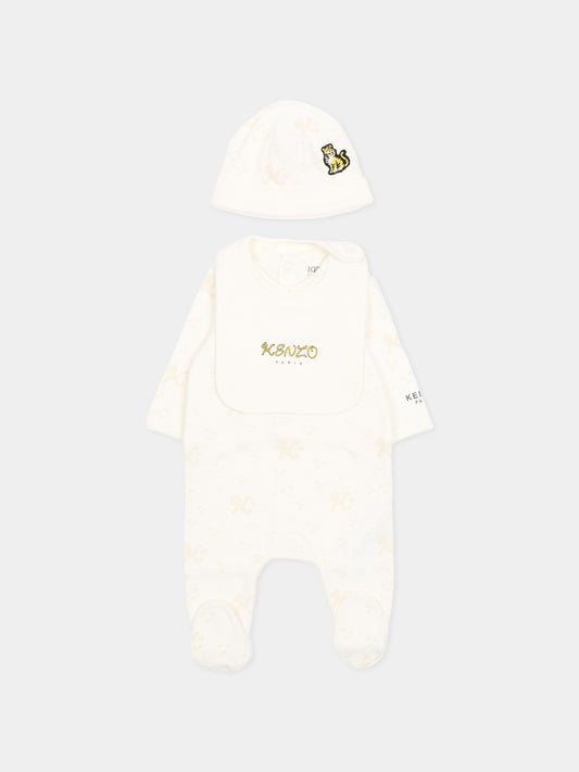 Set tutina avorio per neonati con logo,Kenzo Kids,K61857 117