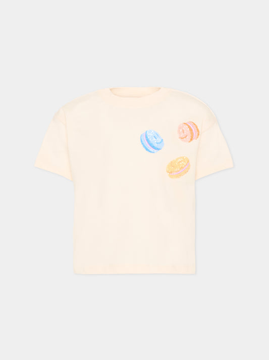 T-shirt avorio Reinette per bambina con macarons,Molo,2S26A210 2444