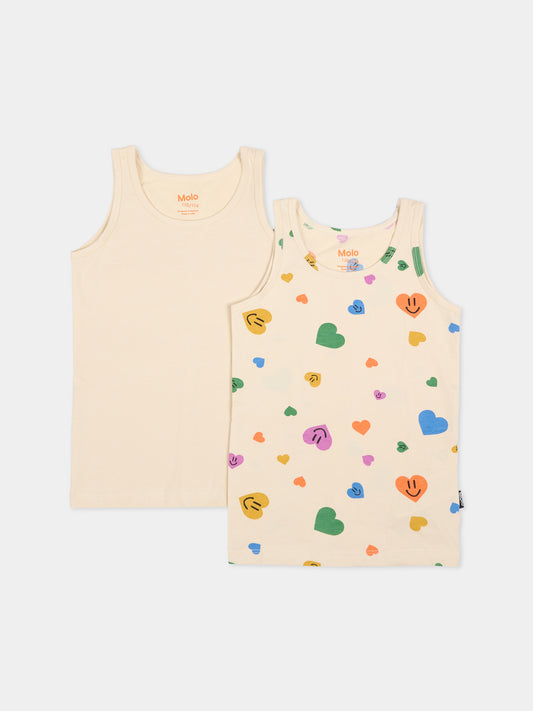 Set canottiere Jeanie beige per bambina con cuori,Molo,2S26Q801 9499