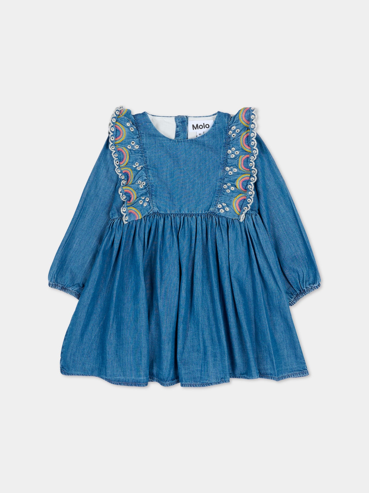 Vestito Carlene denim per neonata con arcobaleno ricamato,Molo,4S26E203 9844