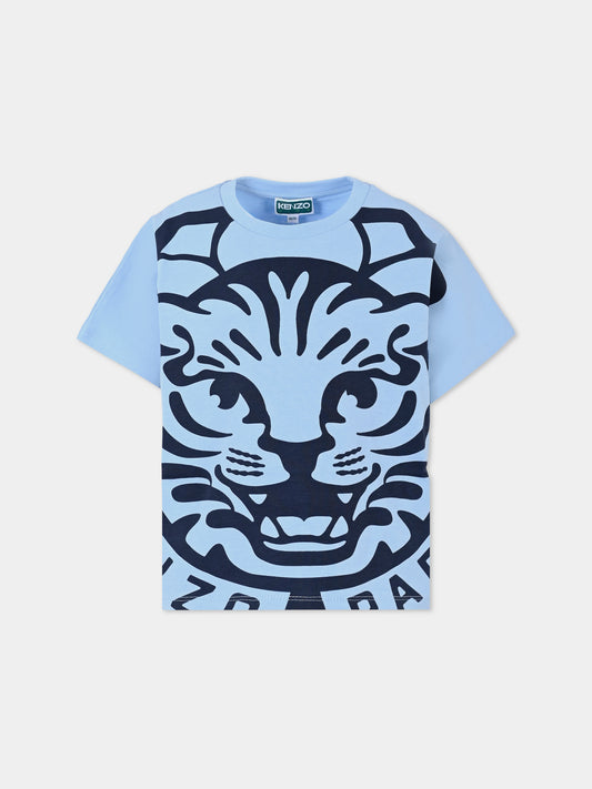 T-shirt celeste per bambino con tigre,Kenzo Kids,K61166 789