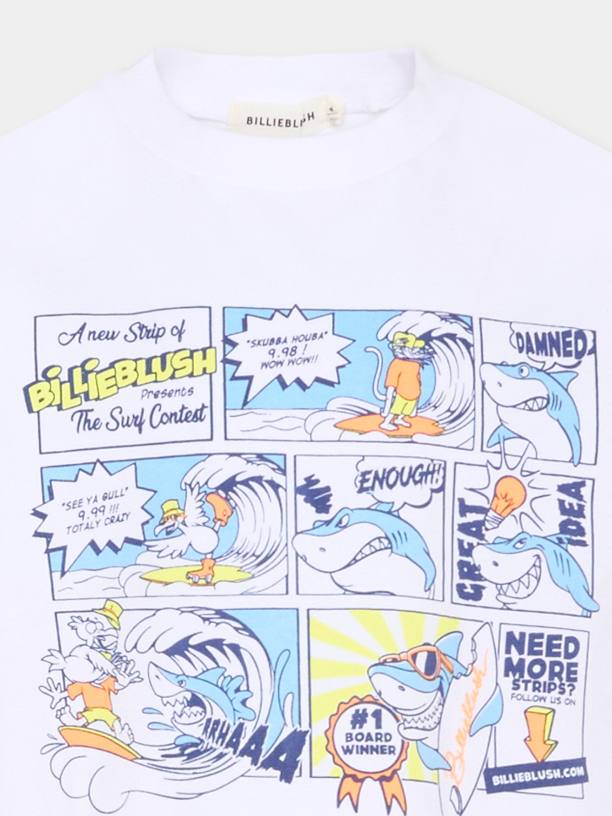 T-shirt bianca per bambino con squalo,Billieblush,U21707 10P